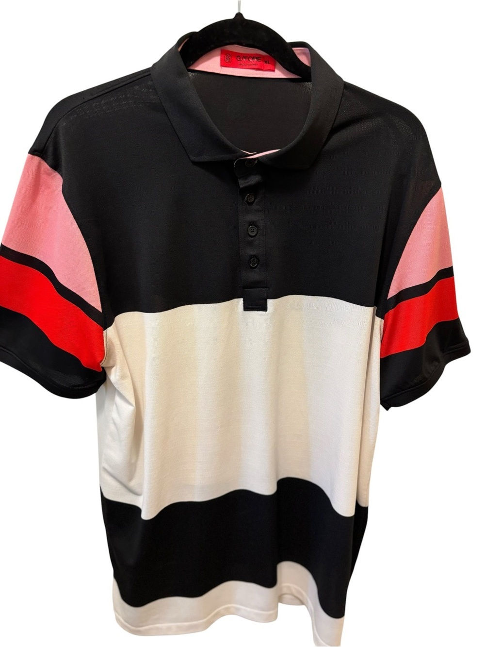 G/Fore Men’s Colorblock Mesh Golf Polo Sz XL SS Black Red White All Day Cooling